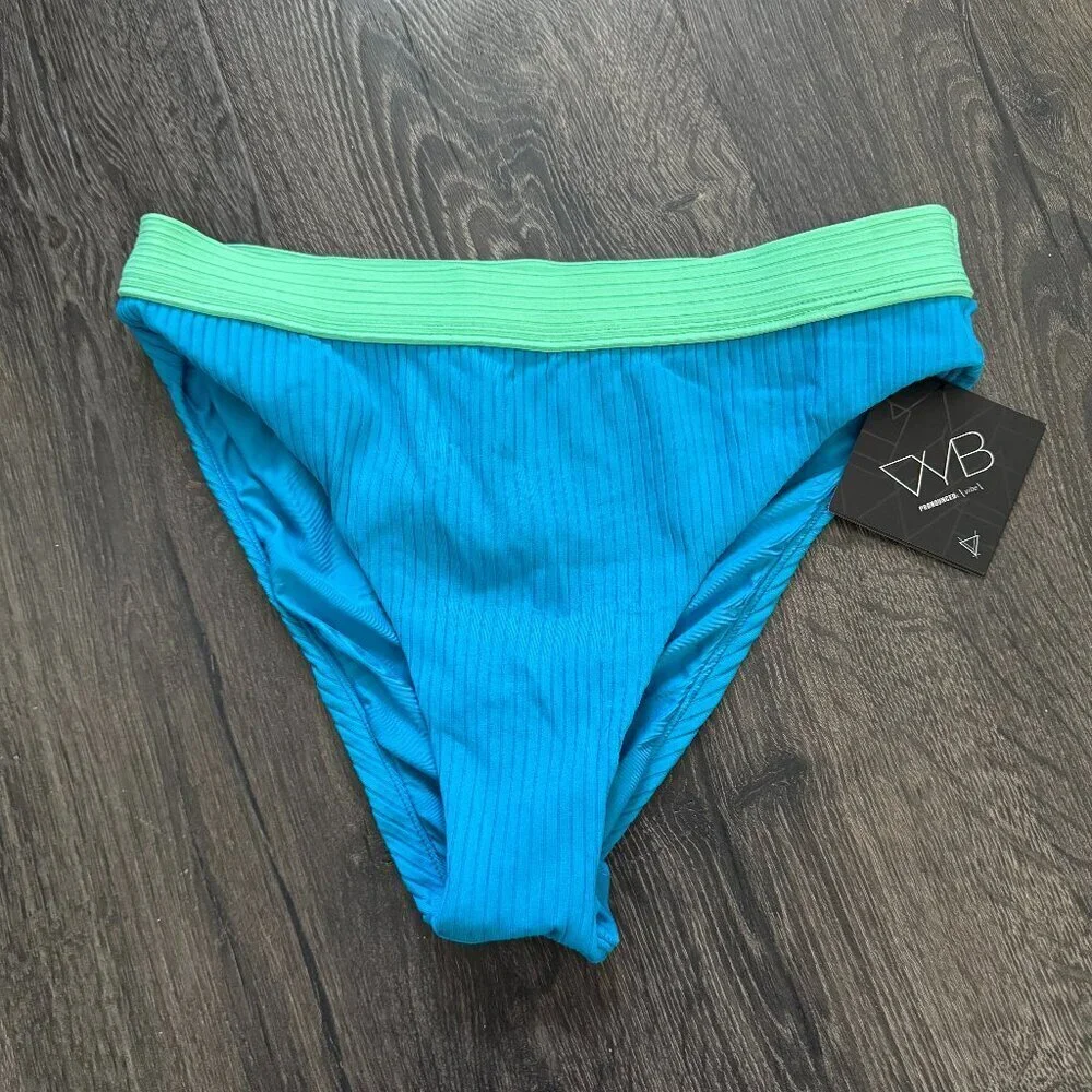 VYB | NWT Allie High Leg Bikini Bottom in Bright Neon Blue/Green Size Medium